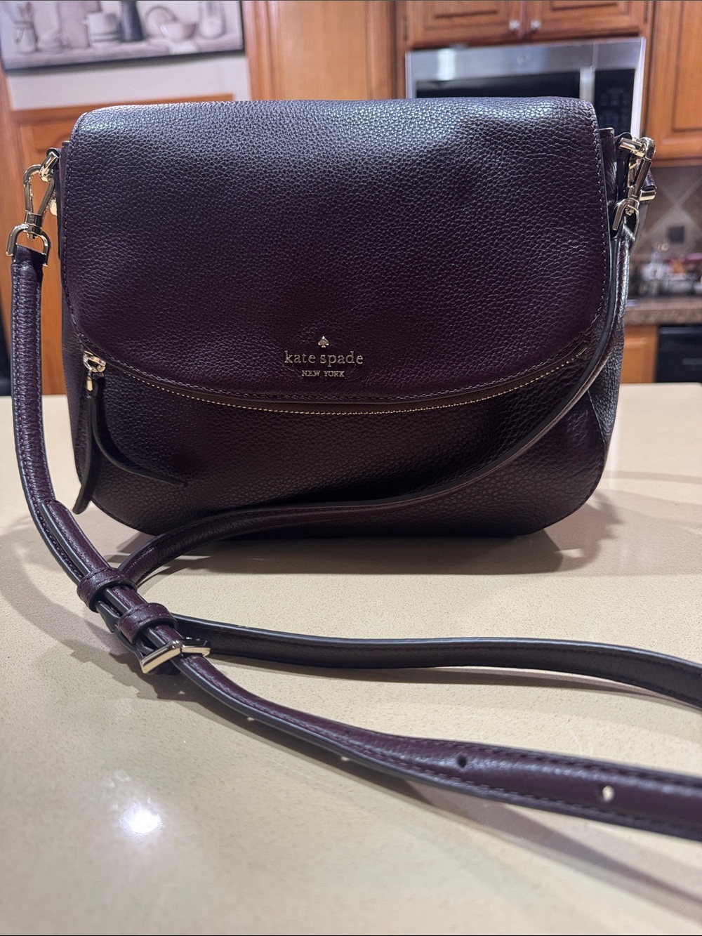 kate spade Plum Pebbled Leather Crossbody with Gold Hardware